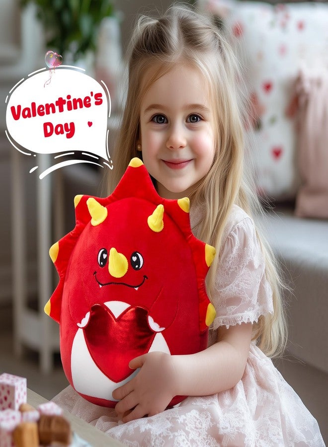 Glow Guards Red Loving Triceratops Dinosaur Plush Pillow, 15" Valentines Dinosaur Plush Toy Holding Heart, Kawaii Soft Dino Gift for Anniversary Valentine's Kids Girlfriend Wife - Image 2